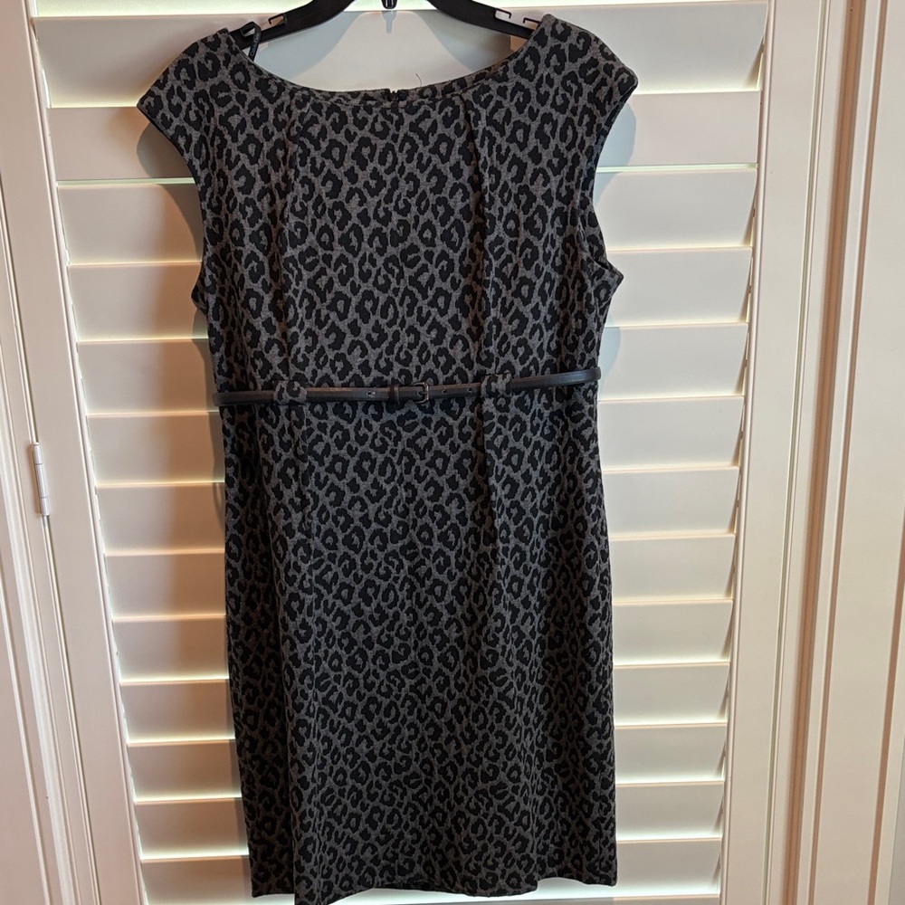Calvin Klein Black and Gray Animal Print Midi Dress